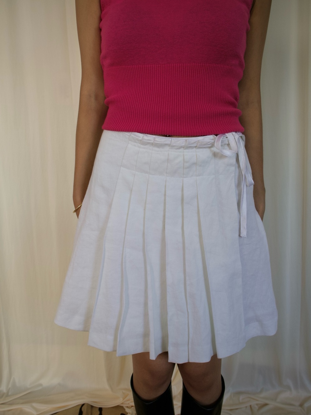 White Linen Pleated Wrap Skirt